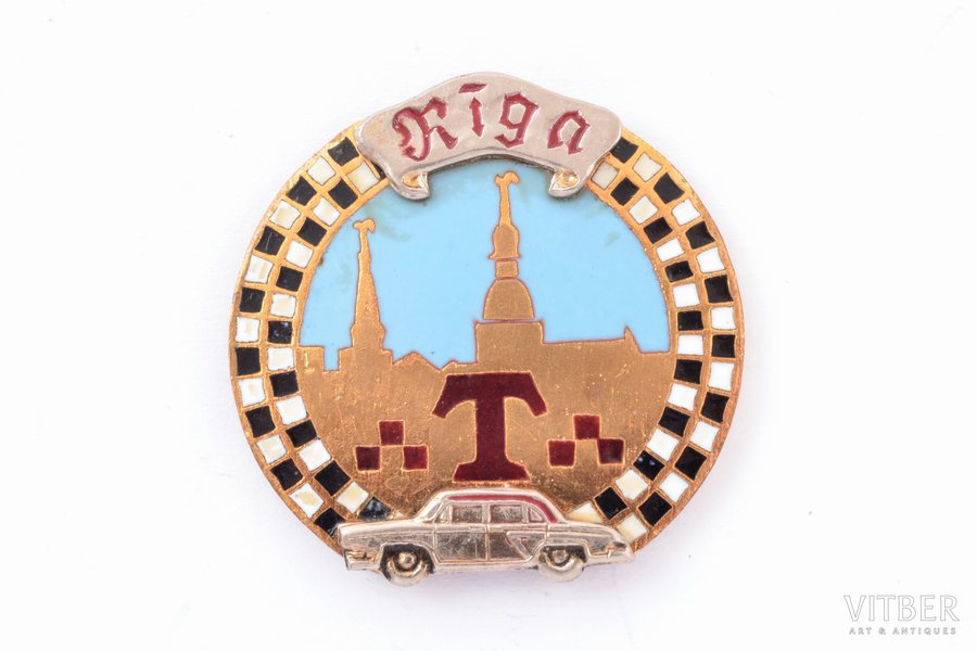 badge, Driver of Riga taxi, Latvia, USSR, 60ies of 20 cent., 26 x 26 mm