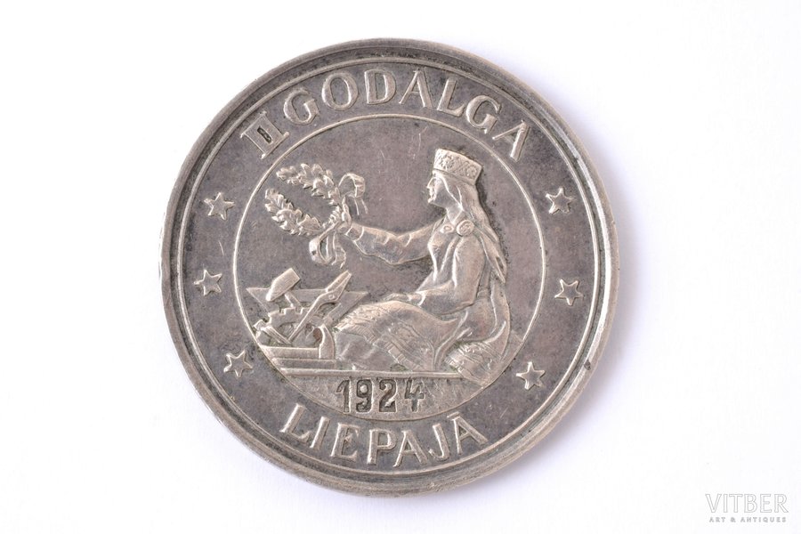 медаль, Премия выставки Лиепайского промышленного и ремесленного союза, серебро, Латвия, 1924 г., Ø 35.3 мм, 18.90 г