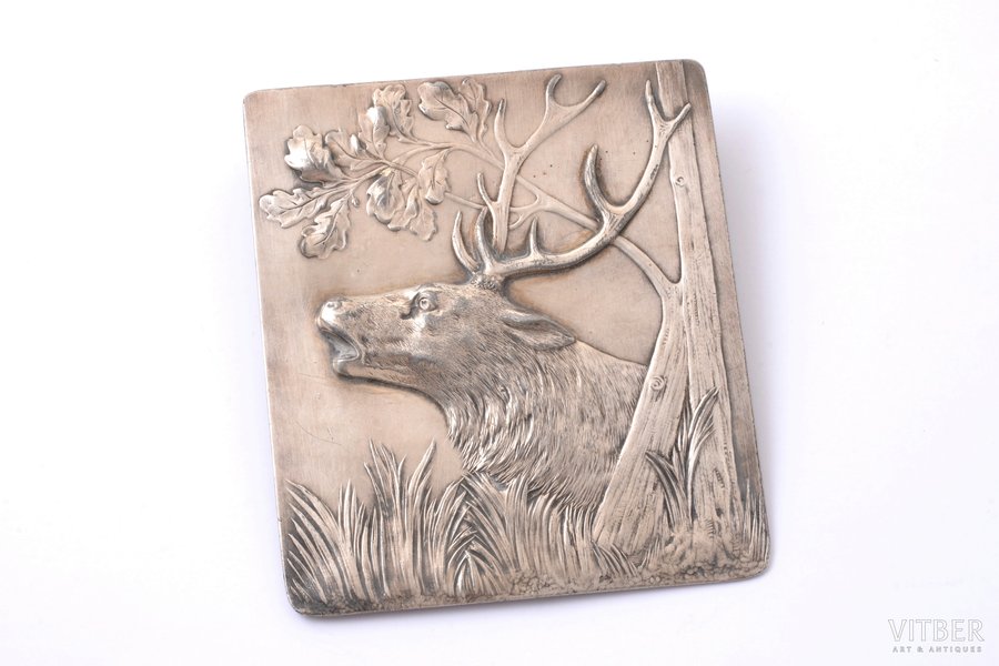 notebook cover, "Deer", Württembergische Metallwarenfabrik (WMF), silver plated, the beginning of the 20th cent., 10.7 x 9.5 cm