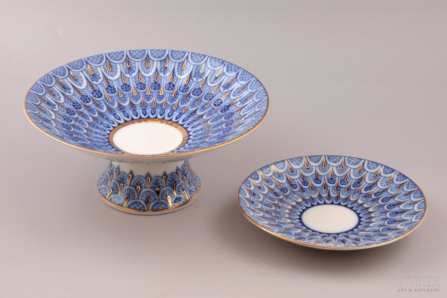 set, candy bowl and plate, pattern "Nezabudka", porcelain, LFZ - Lomonosov porcelain factory, Russian Federation, the 21st cent., candy bowl h 8.5 / Ø 19.7 cm, plate Ø 14.8 cm