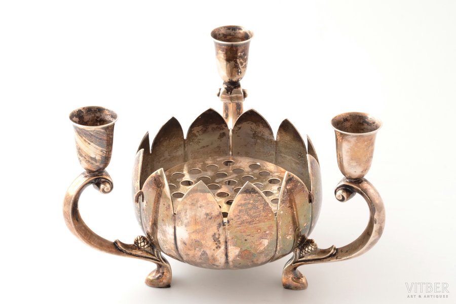 candle holder - flower frog, "Lotus", 333, Reed & Barton, silver plated, USA, the middle of the 20th cent., h 12.8 cm