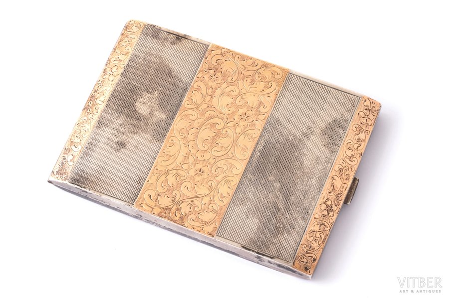 cigarette case, silver, 900 standard, 145.65 g, gilding, 10.6 x 7.5 x 1.1 cm