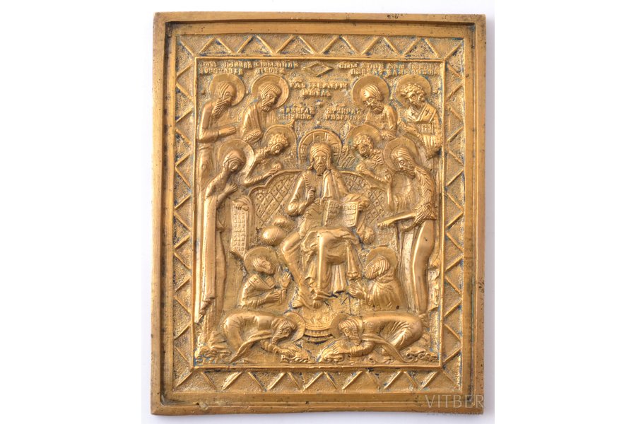 ikona, Jēzus Kristus tronī, vara sakausējuma, Latvija, 20 gs. 20-30tie gadi, 12.7 x 10.5 x 0.7 cm, 381.45 g.