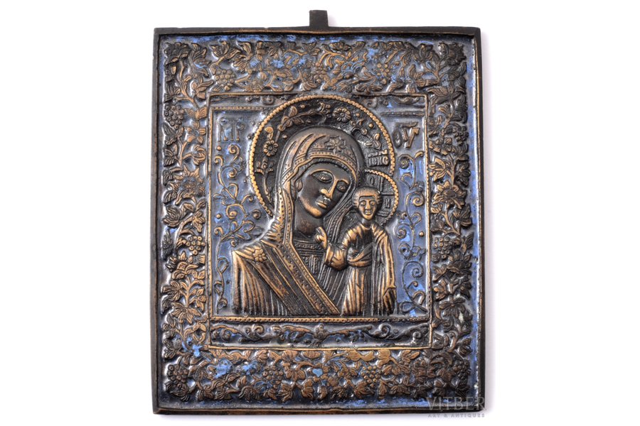 ikona, Kazaņas Dievmāte, vara sakausējuma, 1-krāsu emalja, Urāli, Krievijas impērija, 19. gs., 11.4 x 9.4 x 0.3 cm