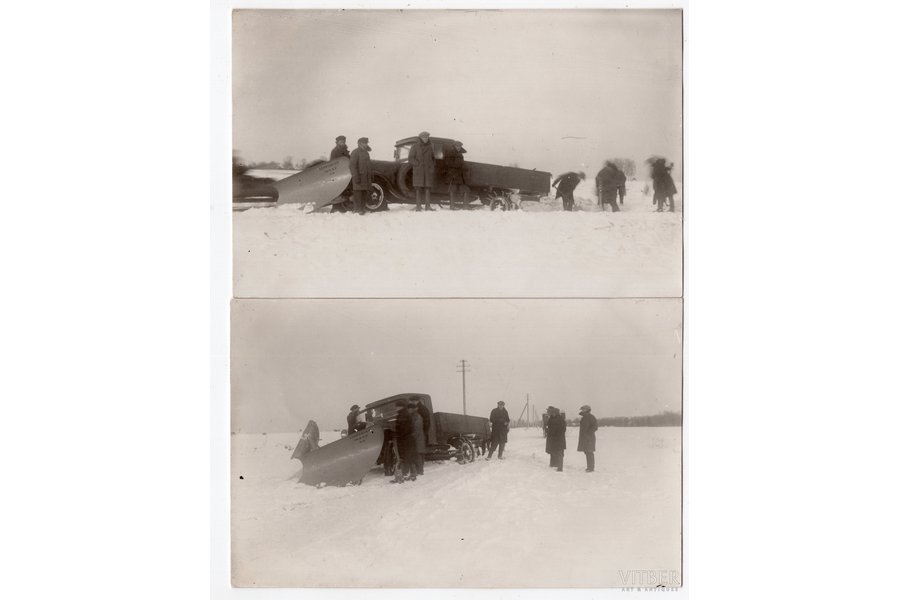 photography, 2 pcs., truck, snow clearing, Latvia, 20-30ties of 20th cent., 13.8х8.8 cm