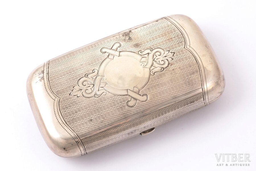cigarette case, silver, 84 standard, 134.90 g, engraving, gilding, 11.5 x 6.7 x 2.6 cm, 1880-1890, St. Petersburg, Russia