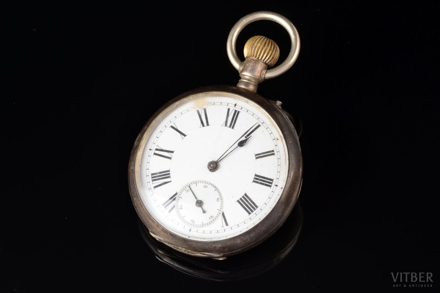 pocket watch, 82.40 g, 6.3 x 4.7 cm, Ø 47 mm, mechanism needs to be repaired, defects on the dial
