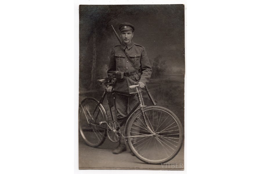 фотография, Латвийская армия, велосипедист, Освободительная война, Латвия, 20-30е годы 20-го века, 13.6х8.6 см