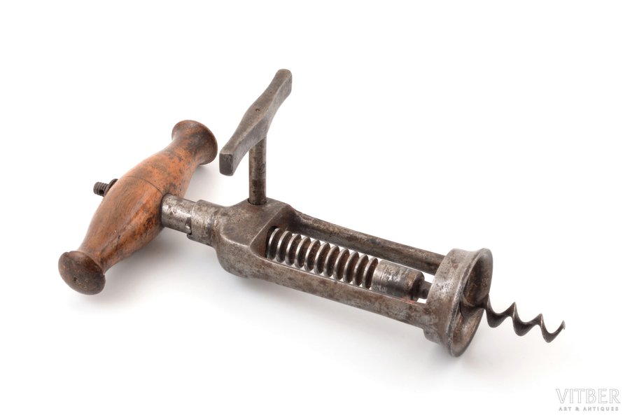 corkscrew, wood, metal