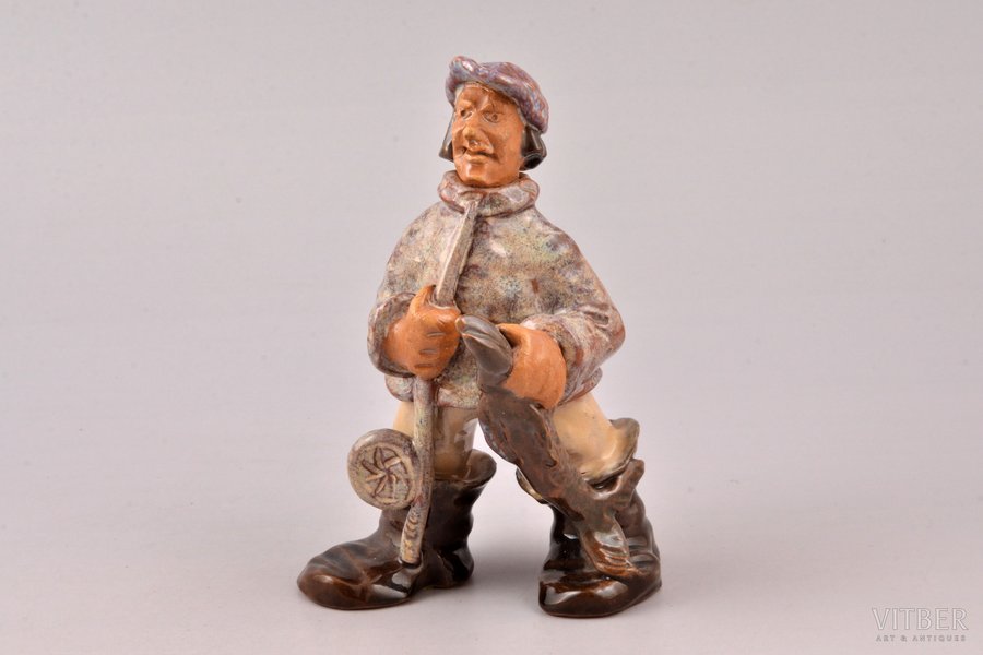 figurine, Fisherman with fish, ceramics, h 12.3 cm