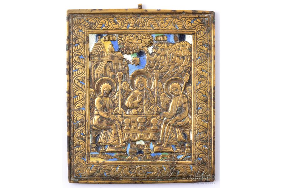 icon, The Trinity, copper alloy, 6-color enamel, Russia, the 2nd half of the 19th cent., 11.5 x 9.5 x 0.4 cm, 294.7 g.