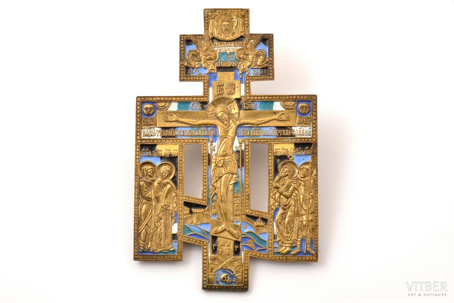 cross, The Crucifixion of Christ, bronze, 6-color enamel, by Rodion Khrustalev, Russia, ~ 1880, 22.3 x 14.5 x 0.5 cm, 587.9 g.