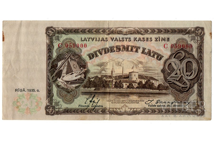 20 lati, banknote, 1935 g., Latvija, XF