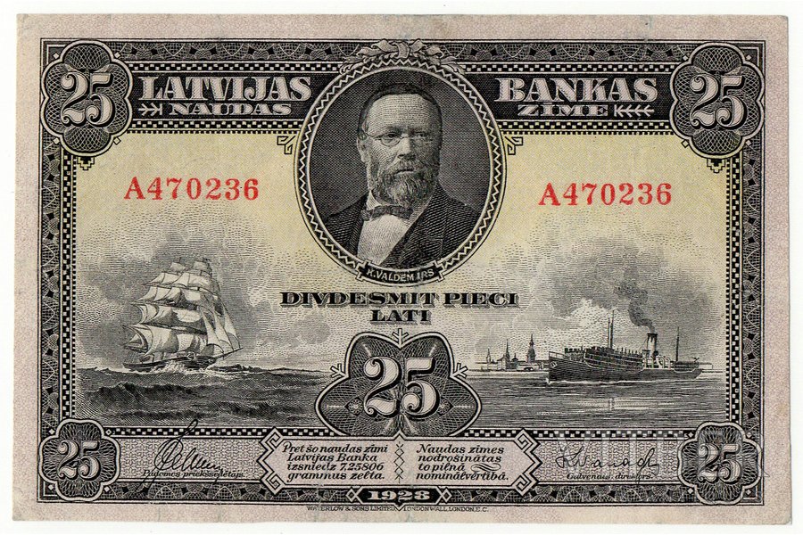 25 lati, banknote, 1928 g., Latvija, XF