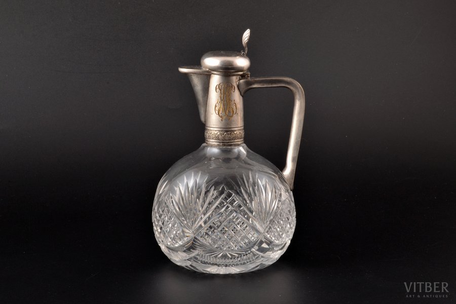 carafe, crystal, silver plated, h 16.5 cm