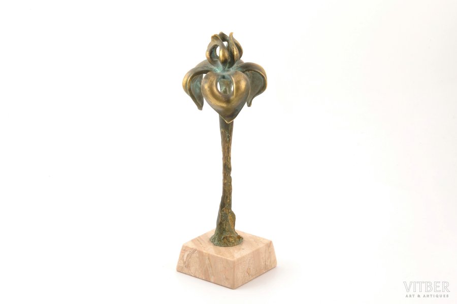 sculpture, "Flower", by artist Gocha Huskivadze (1964), bronze, h (with base) 25 cm, weight 992 g., Latvia, sculptor's work, the border of the 20th and the 21st centuries