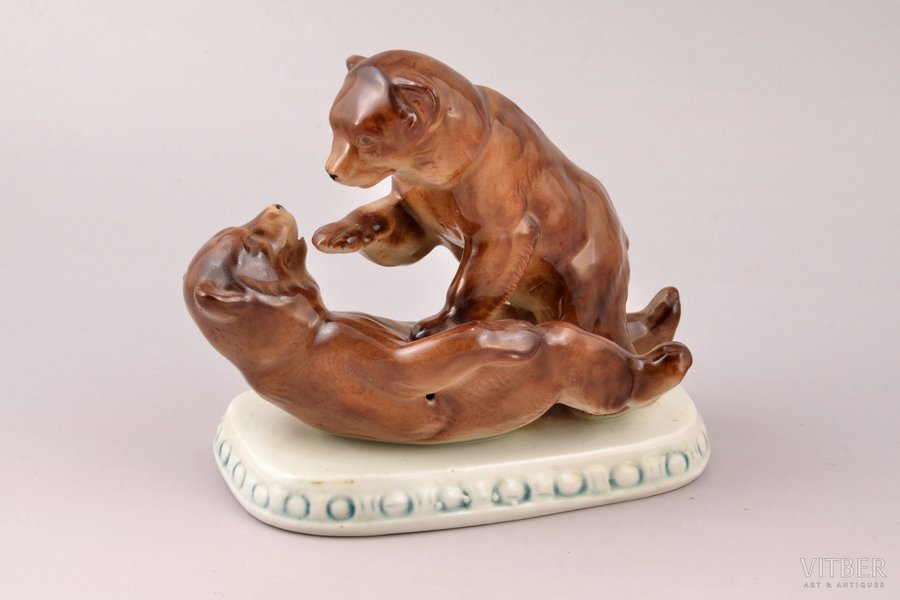 статуэтка, Медвежьи игры, фарфор, Германия, Heinz & Cо Porcelain, 50-е годы 20го века, 11.7 см