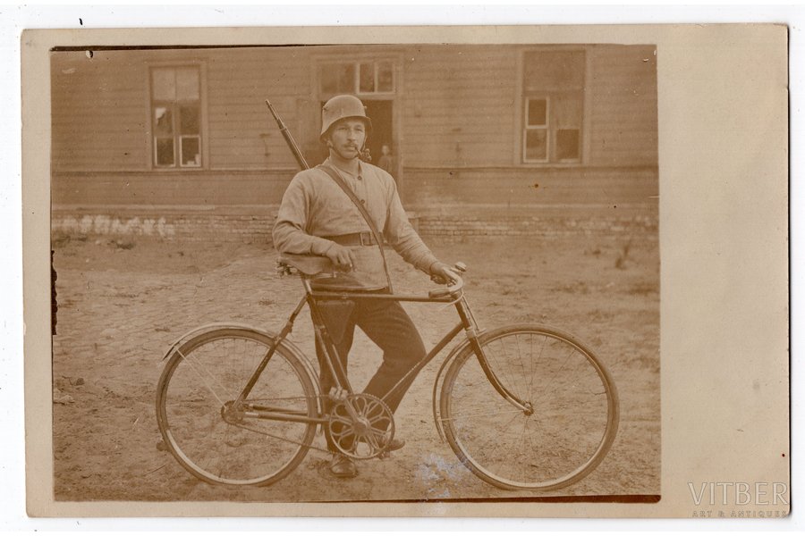 фотография, Латвийская армия, велосипедист, Латвия, 20-30е годы 20-го века, 14х9 см