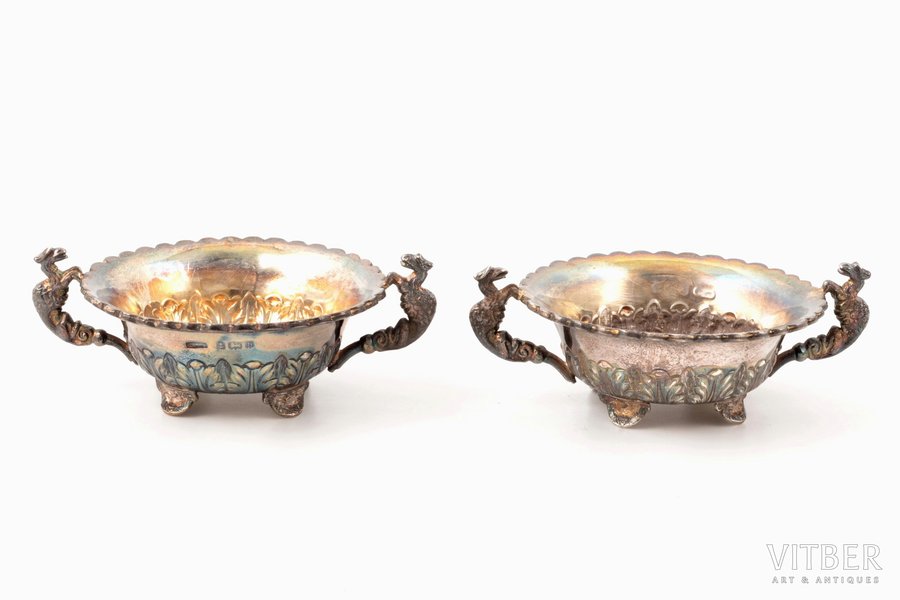 pair of saltcellars, silver, 925 standard, total weight of items 78.2 g, 6.4 x 8.4 x 3.1 cm, 1901, Birmingham, Great Britain