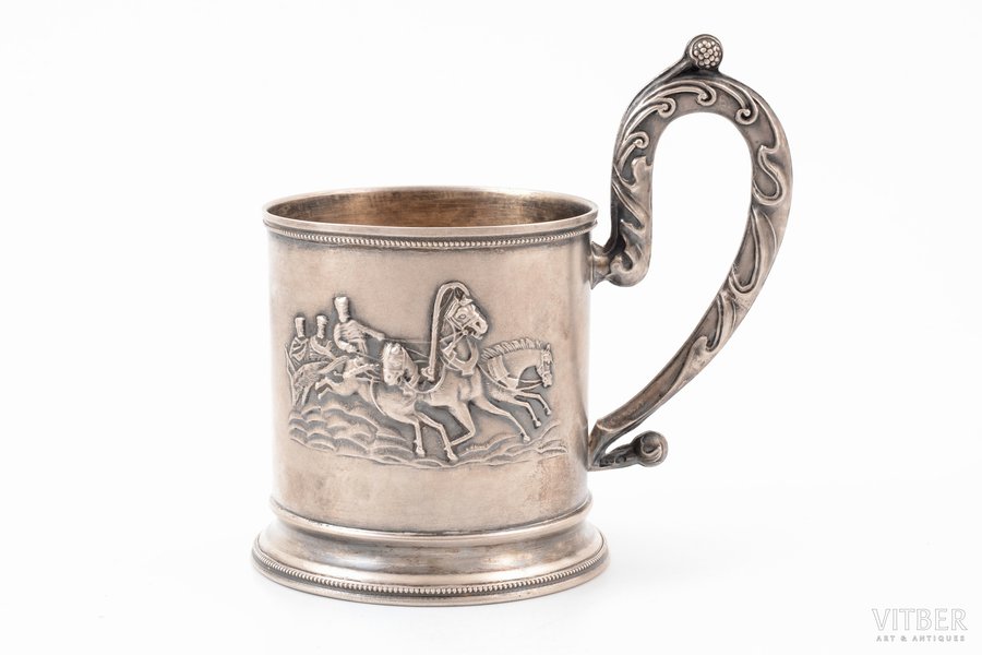 tea glass-holder, silver, "Troika", 84 standard, 171.65 g, silver stamping, h (with handle) 11.6 cm, Ø (inside) 6.9-7 cm, Ivan Khlebnikov factory, 1908-1917, Moscow, Russia