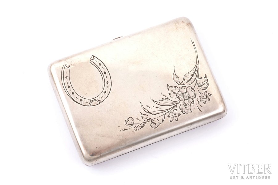 cigarette case, silver, 84 standard, 112.5 g, engraving, gilding, 8.9 x 6.5 x 1.6 cm, 1880-1890, Moscow, Russia
