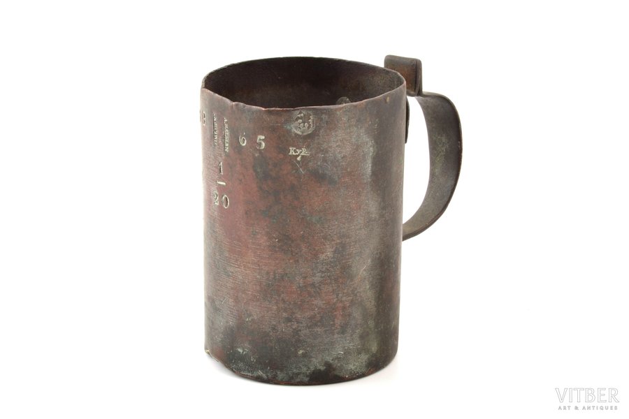 measuring cup, A. Balbian, Mitau, volume 1/20 bucket (0.6 L), copper, Latvia, Russia, 1865, h 11.8 cm, weight 441 g