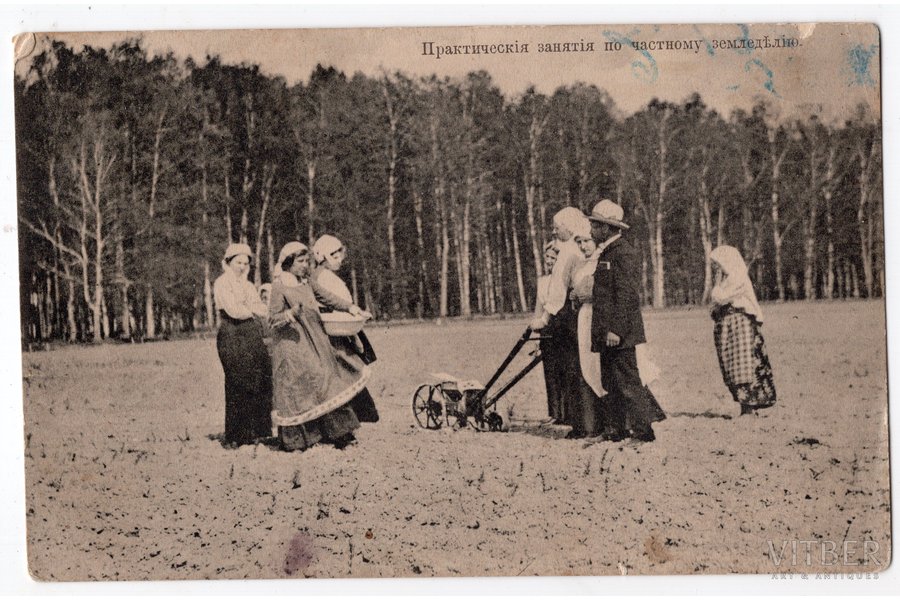 открытка, практические занятия по частному земледелию, Российская империя, начало 20-го века, 13.8х8.8 см