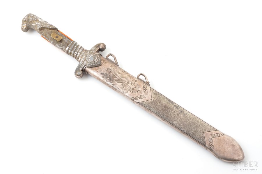 īsais zobens, RAD (Valsts Darba dienests), Trešais reihs, asmens garums 26.1 cm, kopējais garums 39 cm, Vācija, 20 gs. 30-40tie gadi