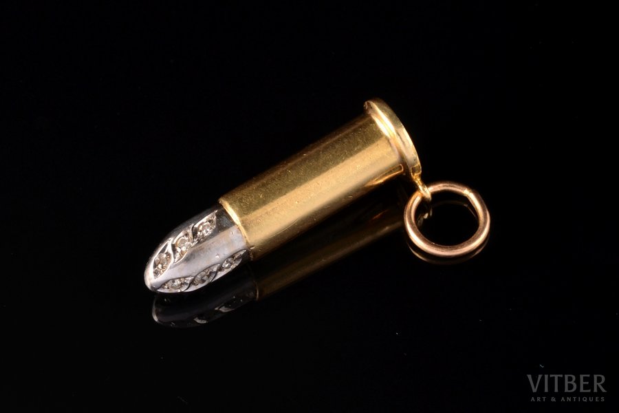 кулон, "Пуля", золото, 750 проба, 4.82 г., размер изделия 2.5 см, бриллиант, Италия