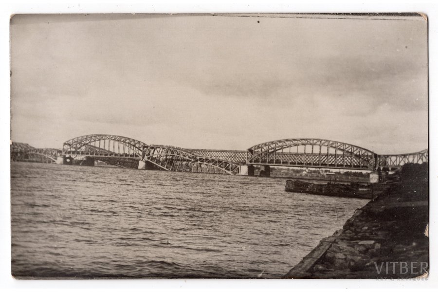 фотография, Рига, разрушенный железнодорожный мост, Латвия, Российская империя, начало 20-го века, 14х9 см