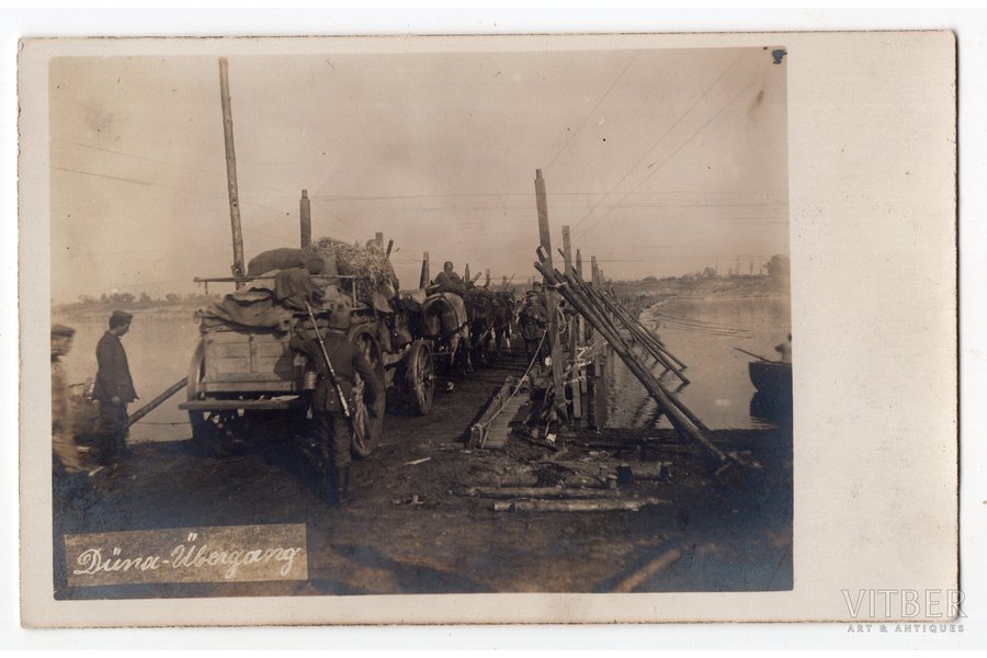 photography, German troops, crossing ferry, Daugava, Latvia, Russia, beginning of 20th cent., 14х8.8 cm