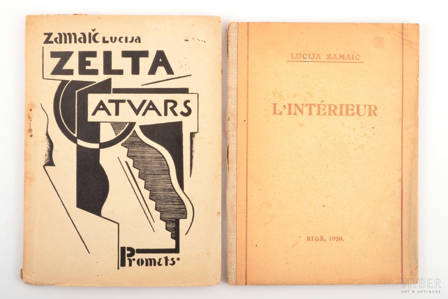 set of 2 books: Zamaiča L., "Zelta atvars / L’interieur", dzejas, 1924 / 1920, "Promets", Autora izdevums, Riga, 48 / 48 pages, 17.2 x 11.8 / 17 x 12 cm