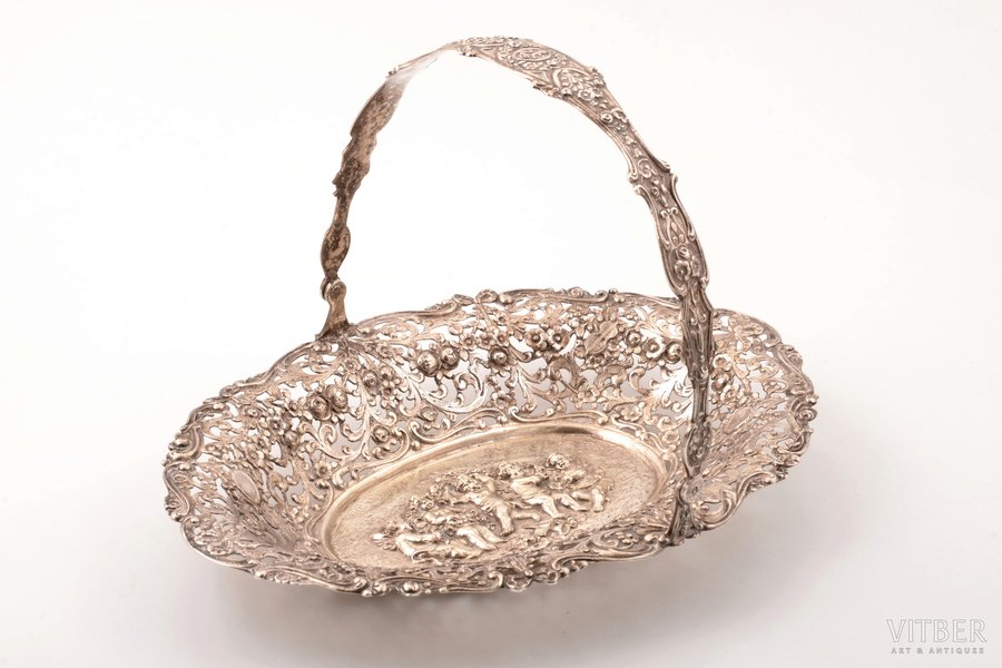 candy-bowl, silver, 830 standard, 229.85 g, silver stamping, 22.8 x 16 cm, h (with handle) 14.5 cm, the beginning of the 20th cent., Germany