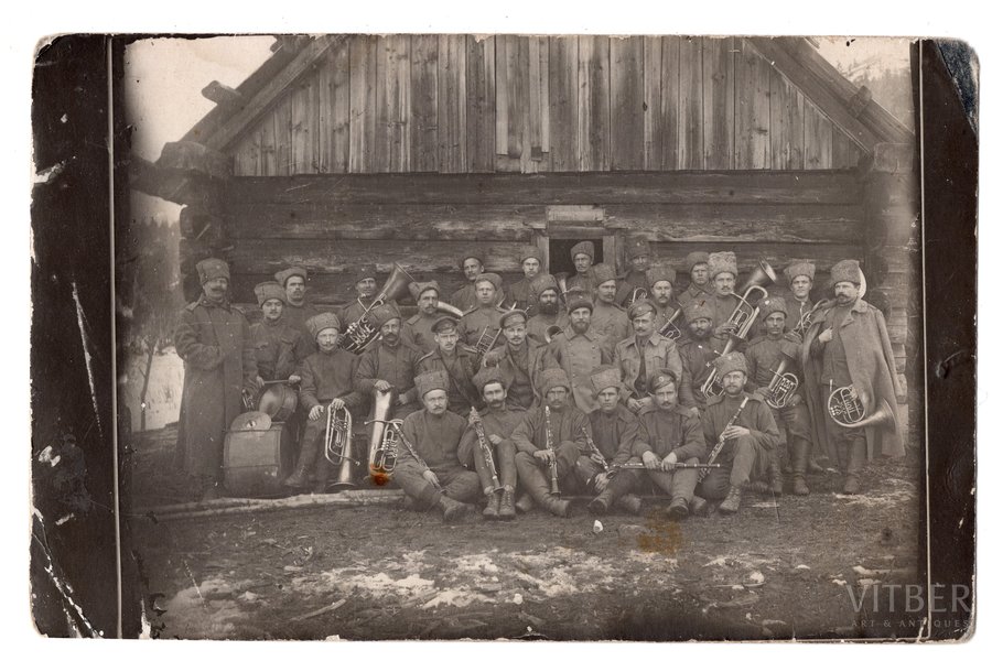 fotogrāfija, Krievijas Impērijas armija, militārais orķestris, Krievijas impērija, 20. gs. sākums, 14х9 cm