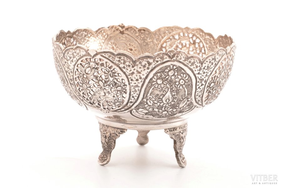 candy-bowl, silver, Persia, oriental motif, 191 g, h 8.5 / Ø 12 cm, the beginning of the 20th cent.