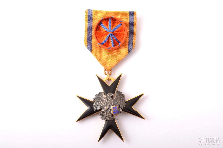 Order of the Cross of the Eagle, 4th class, Estonia, 20-30ies of 20th cent., 47 x 47 mm, steel safety pin was missing and is replaced