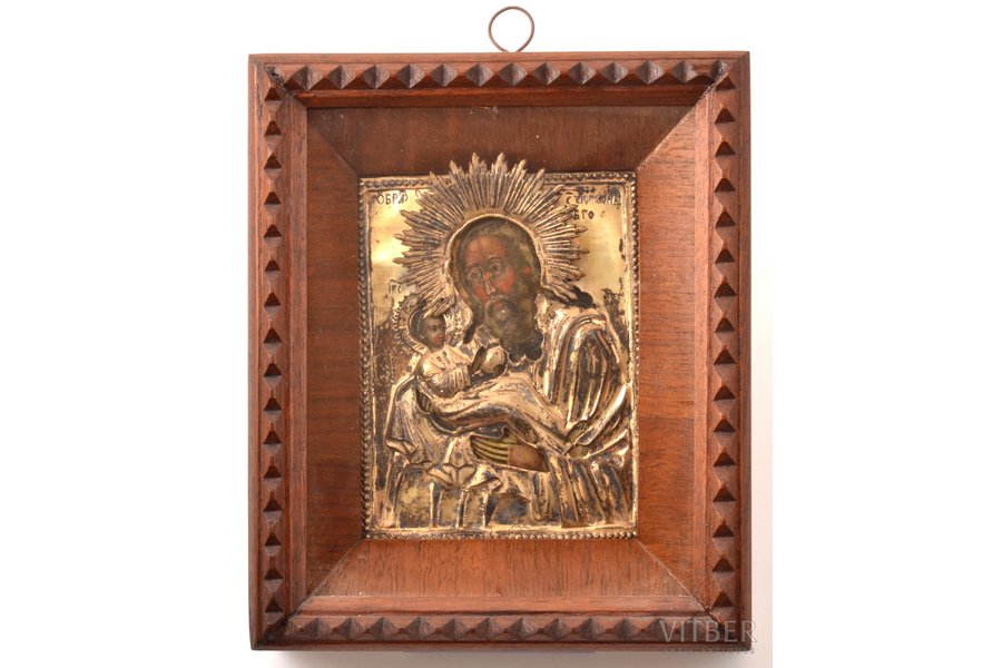 ikona, Svētais Simeons, rāmī, dēlis, sudrabs, gleznojums, zeltījums, uzlikas svars 35,8 g, 84 prove, Vladimira, Krievijas impērija, 1793-1803 g., 11.5 x 8.9 x 1 cm, rāmis 17.7 x 14.8 x 5.3 cm