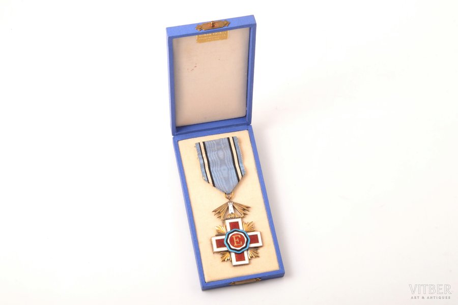 The Order of the Estonian Red Cross, awarded to Eduards Bērziņš, secretary of the Reiter's Latvian Choir council, 5th class, Estonia, Latvia, the 30ies of 20th cent., 58.7 x 39 mm, in a case (damaged clasp)