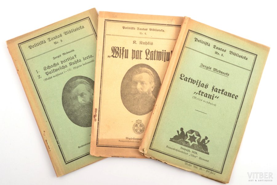 set of 3 books from the series "Politisko tautas bibliotēku" (Nr.3,5,6), 1924, Komandītsabiedrība "Astra", Riga - Liepaja, stains in some places, 20.5 x 13.2 cm