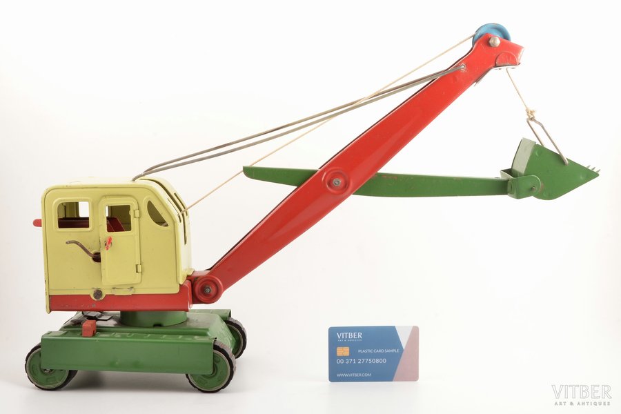 rotaļlieta, Ekskavators, АЗЛК (Ļeņina komjaunatnes vārdā nosaukta automobiļu rūpnīca), metāls, PSRS, 1970 g., ar papildus kausu