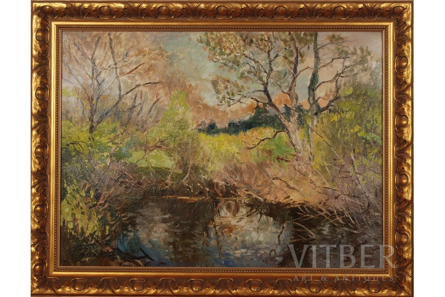 Vinters Edgars (1919-2014), Meža upīte, 1963 g., kartons, eļļa, 44.5 x 60 cm