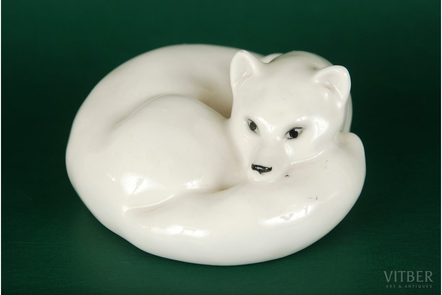 figurine, Polar fox, porcelain, USSR, LFZ - Lomonosov porcelain factory, molder - B.Y. Vorobyev, the 40ies of 20th cent.