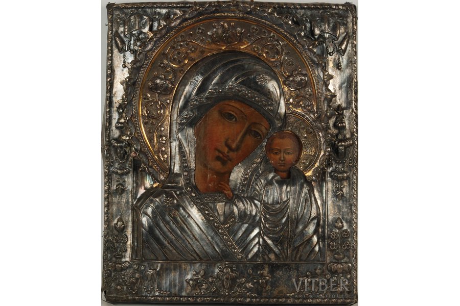 Богородица Казанская, доска, серебро, Российская империя, 18-й век, 32 x 27 см