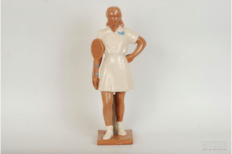 figurine, Tennis-player, ceramics, Lithuania, USSR, Kaunas industrial complex "Daile", the 60ies of 20th cent., 35 cm