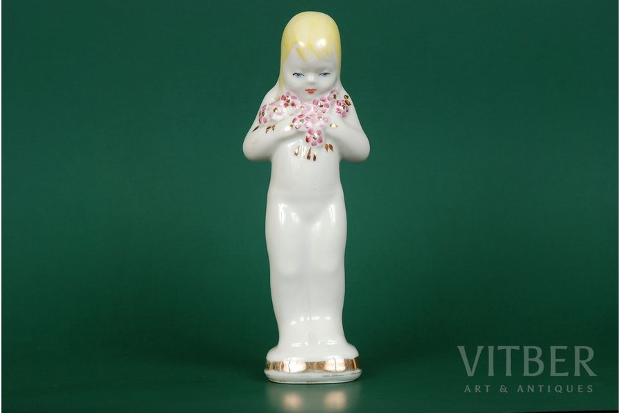 figurine, Girl with flowers, porcelain, Riga (Latvia), USSR, Riga porcelain factory, molder - Vera Veisa, the 60ies of 20th cent., 16 cm