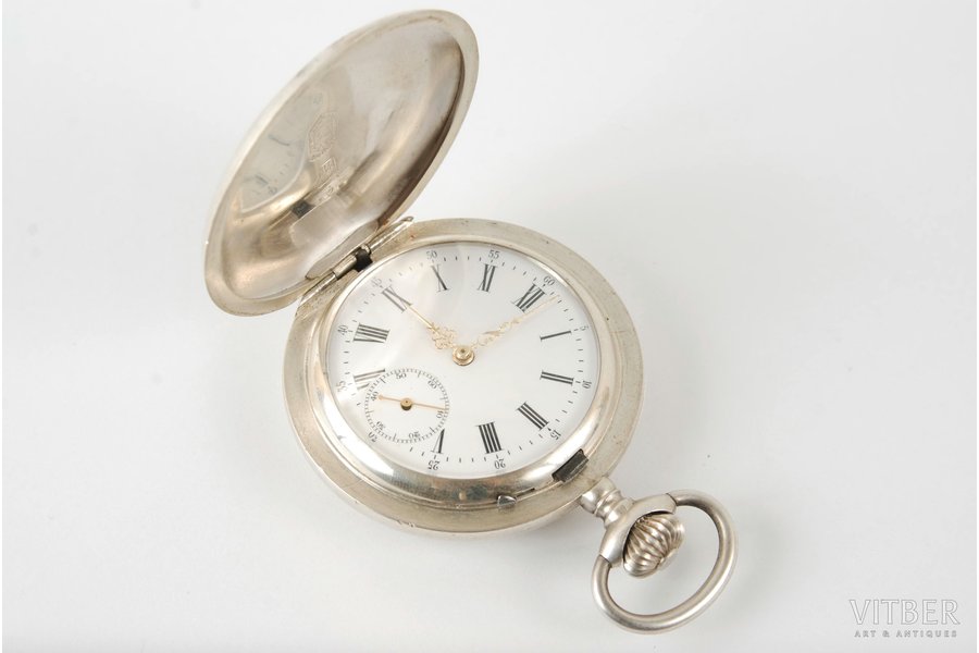 pocket watch, "Brenet", silver, 84, 875 standart, diameter - 5.5 cm, working condition