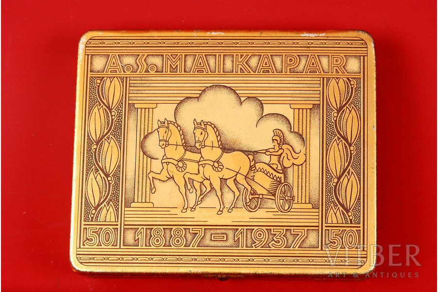 kastīte, cigarešu, A/S Maikapar, 1887-1937, metāls, Latvija, 1937 g.