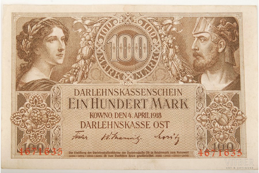100 marks, 1918 g., Latvija, Lietuva, Kaunas