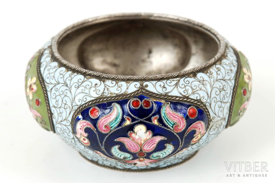 saltcellar, silver, Grachovy, 88 standard, 95.20 g, the beginning of the 20th cent., Russia, enamels, 3.5 x 7 cm