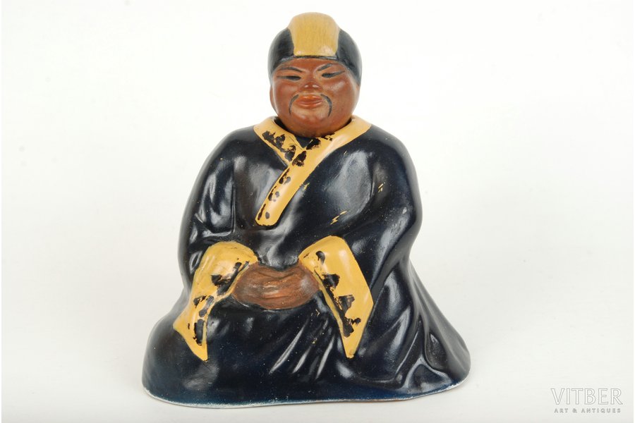 figurine, Budha, ceramics, Riga (Latvia), M.S. Kuznetsov manufactory, the 20ties of 20th cent., 11.5 x 10 cm, restoration
